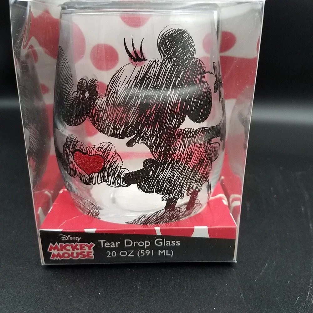 Disney Mickey‎ and Minnie Teardrop 20oz Wine Drinking Glass - New